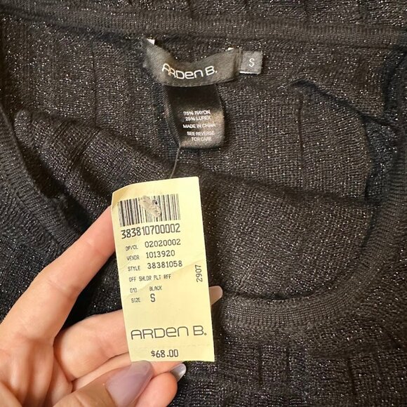 Arden B off the shoulder pleated knit lurex top in black & silver size small NWT - Picture 5 of 11